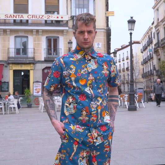Camisa + Bermuda pin up blue